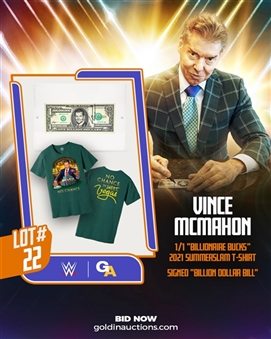 Vince McMahon One-of-a-Kind “Billionaire Bucks” T-shirt and Signed "Billion Dollar" Bill - WWE